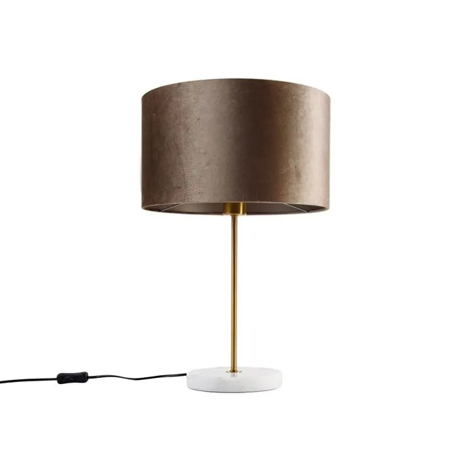 Tischleuchte Messing mit Samtschirm Taupe 35cm - Kaso