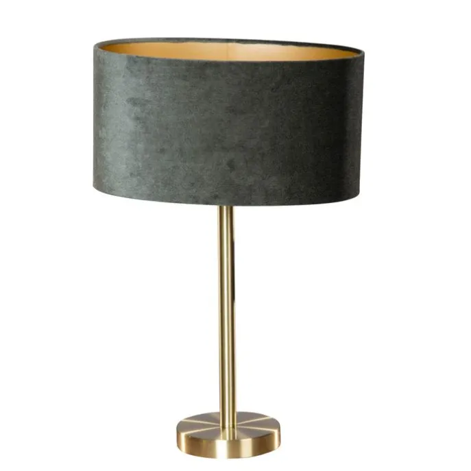 Tischleuchte Messing mit ovalem Samtschirm Grün 35cm - Simplo