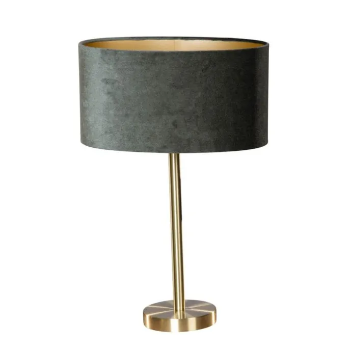 Tischleuchte Messing mit ovalem Samtschirm Grün 35cm - Simplo