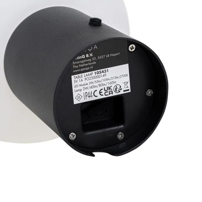 Tischleuchte schwarz inkl. LED 3-stufig dimmbar wiederaufladbar - Louise