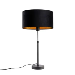 Tischleuchte Schwarz mit ovalem Samt-Schirm Schwarz 35cm - Parte