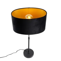 Tischleuchte Schwarz mit ovalem Samt-Schirm Schwarz 35cm - Parte