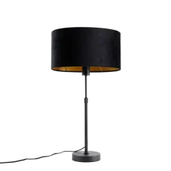 Tischleuchte Schwarz mit ovalem Samt-Schirm Schwarz 35cm - Parte