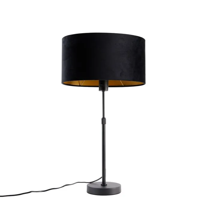 Tischleuchte Schwarz mit ovalem Samt-Schirm Schwarz 35cm - Parte