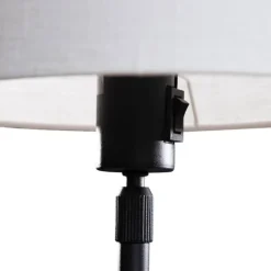 Tischleuchte Schwarz mit ovalem Leinen-Schirm Weiß 35cm - Parte