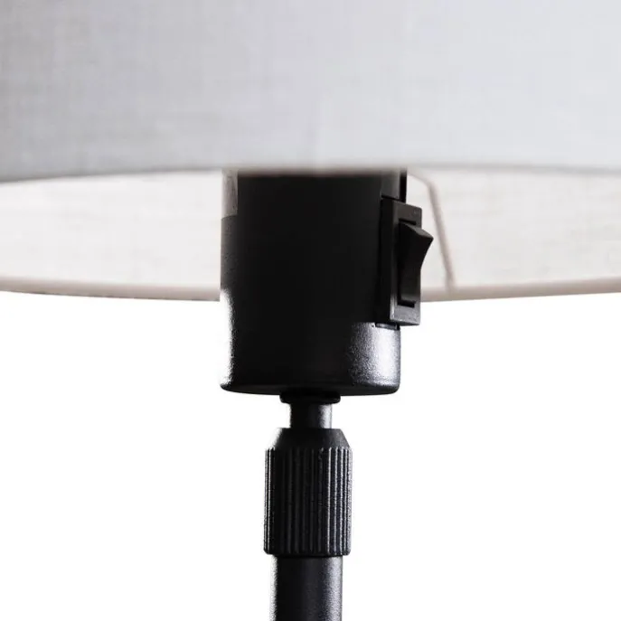 Tischleuchte Schwarz mit ovalem Leinen-Schirm Weiß 35cm - Parte