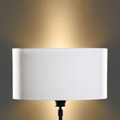Tischleuchte Schwarz mit ovalem Leinen-Schirm Weiß 35cm - Parte