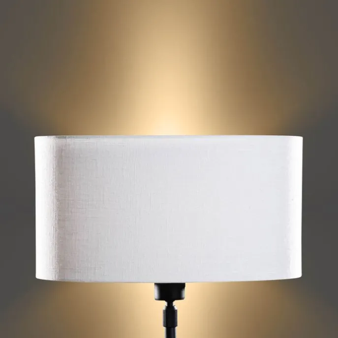 Tischleuchte Schwarz mit ovalem Leinen-Schirm Weiß 35cm - Parte