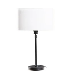 Tischleuchte Schwarz mit ovalem Leinen-Schirm Weiß 35cm - Parte