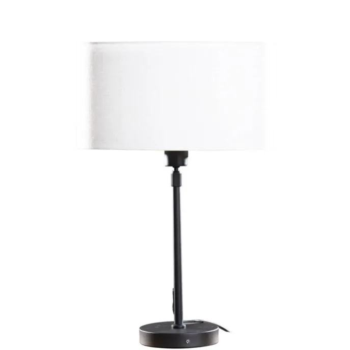 Tischleuchte Schwarz mit ovalem Leinen-Schirm Weiß 35cm - Parte