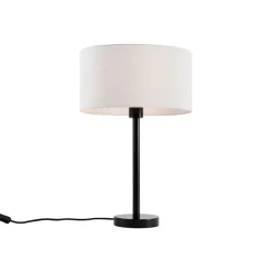 Tischleuchte Schwarz mit ovalem Leinenschirm Weiß 35cm - Simplo