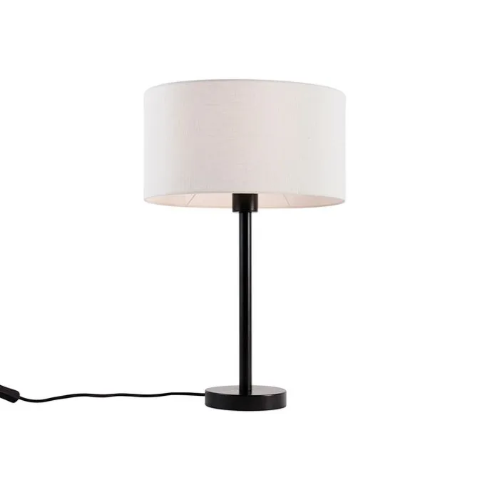 Tischleuchte Schwarz mit ovalem Leinenschirm Weiß 35cm - Simplo