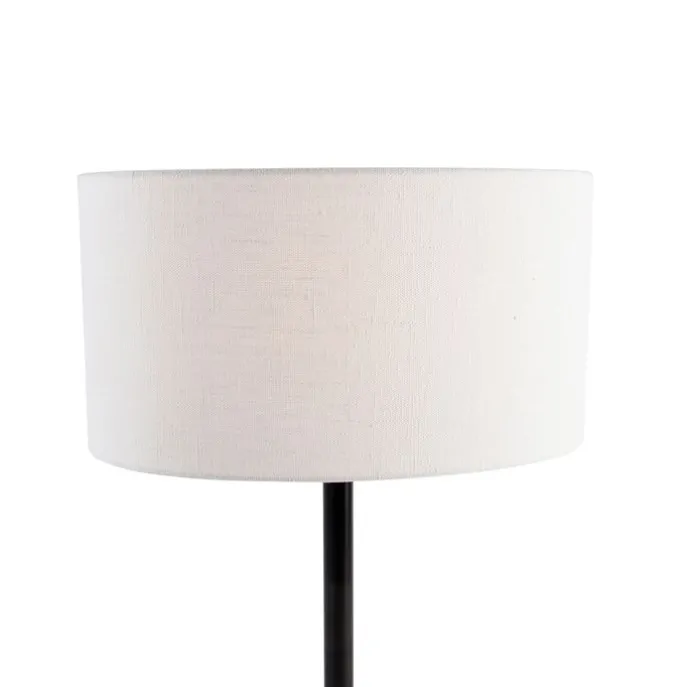 Tischleuchte Schwarz mit ovalem Leinenschirm Weiß 35cm - Simplo