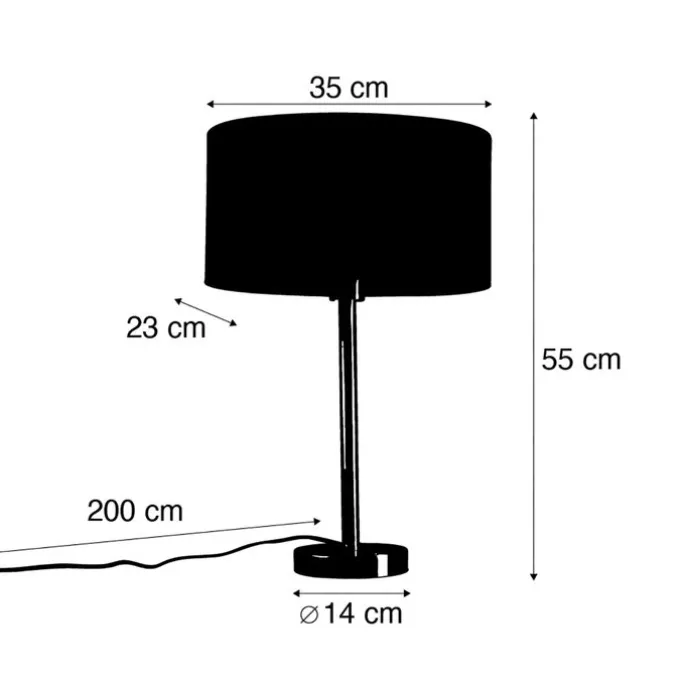 Tischleuchte Schwarz mit ovalem Leinenschirm Weiß 35cm - Simplo