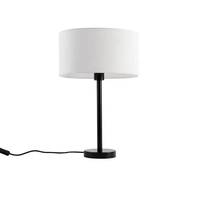 Tischleuchte Schwarz mit ovalem Leinenschirm Weiß 35cm - Simplo