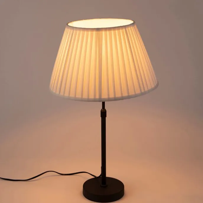 Tischleuchte schwarz mit plissiertem Schirm creme 35 cm verstellbar - Parte