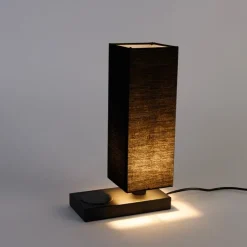 Tischleuchte schwarz mit schwarzem Schirm, Touchsensor und Wireless Charger - Romina
