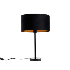 Tischleuchte Schwarz mit ovalem Samt-Schirm Schwarz 35cm - Simplo