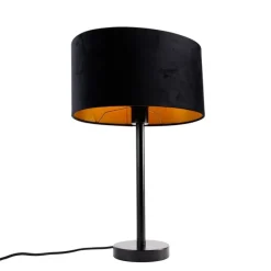 Tischleuchte Schwarz mit ovalem Samt-Schirm Schwarz 35cm - Simplo