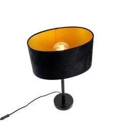 Tischleuchte Schwarz mit ovalem Samt-Schirm Schwarz 35cm - Simplo