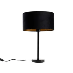 Tischleuchte Schwarz mit ovalem Samt-Schirm Schwarz 35cm - Simplo