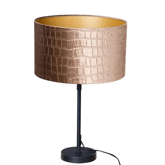 Tischleuchte Schwarz mit Samt-Schirm Krokodil-Design 35cm - Parte