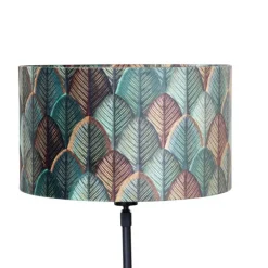 Tischleuchte Schwarz mit Samtlampenschirm Blattdesign und goldener Innenseite - Parte