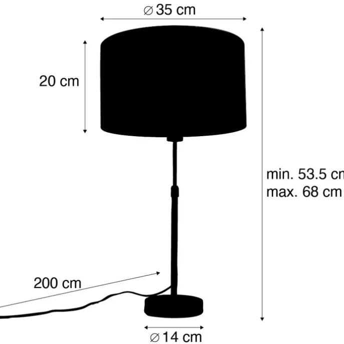 Tischleuchte Schwarz mit Samtlampenschirm Blattdesign und goldener Innenseite - Parte
