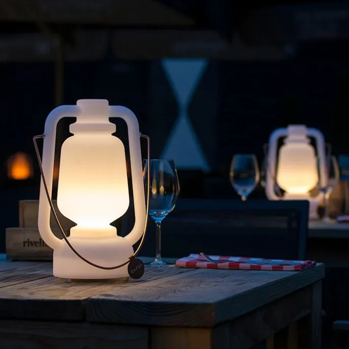 Tischleuchte wiederaufladbar 30 cm IP44 weiß - Storm Small