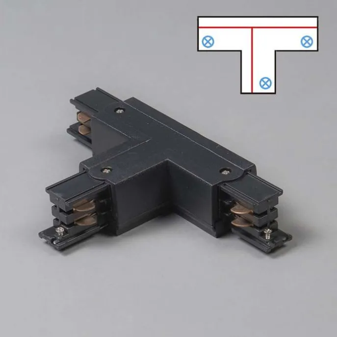 T-Verbinder für 3-Phasen Schiene schwarz links unten - 3-phasig