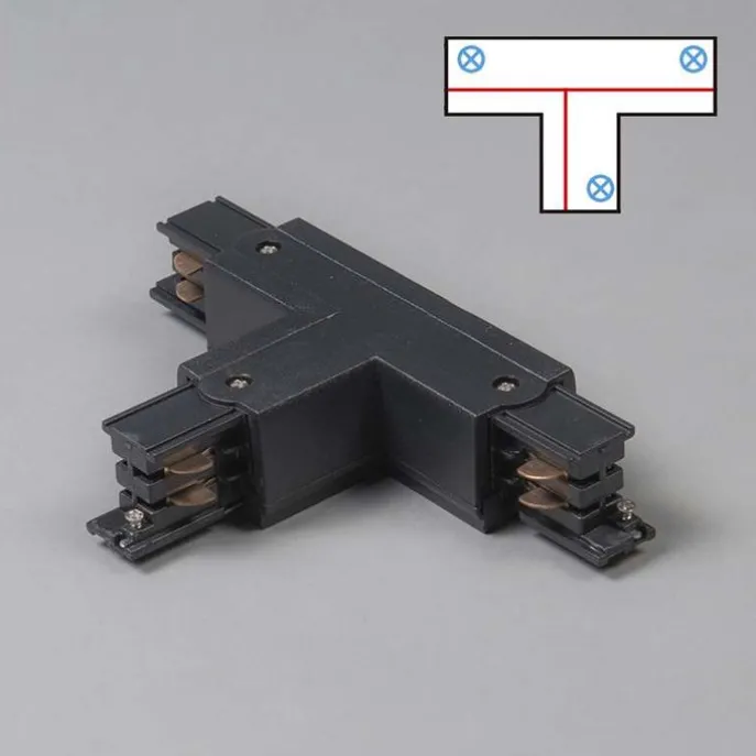 T-Verbinder für 3-Phasen Schiene schwarz oben links - 3-phasig