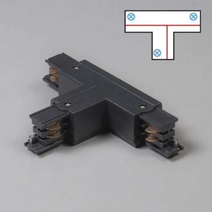 T-Verbinder für 3-Phasenschiene schwarz rechts oben - 3-phasig