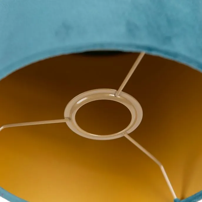 Velour Lampenschirm blau 20/20/20 mit goldener Innenseite
