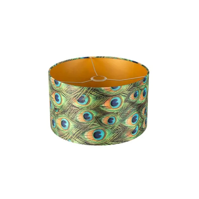 Velour Lampenschirm Pfau Design 35/35/20 mit goldenem Interieur