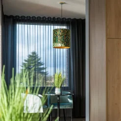 Velour Lampenschirm Pfau Design 40/40/40 mit goldenem Interieur