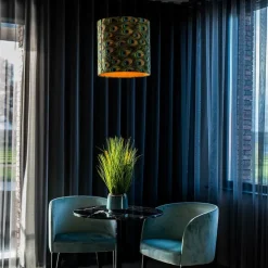 Velour Lampenschirm Pfau Design 40/40/40 mit goldenem Interieur