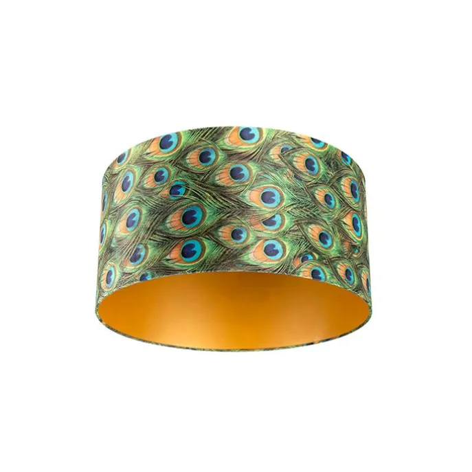 Velour Lampenschirm Pfau Design 50/50/25 mit goldenem Interieur