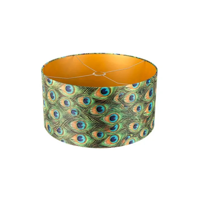 Velour Lampenschirm Pfau Design 50/50/25 mit goldenem Interieur