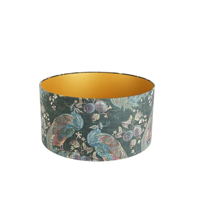 Velours-Lampenschirm pfauengrün 50/50/25 innen golden