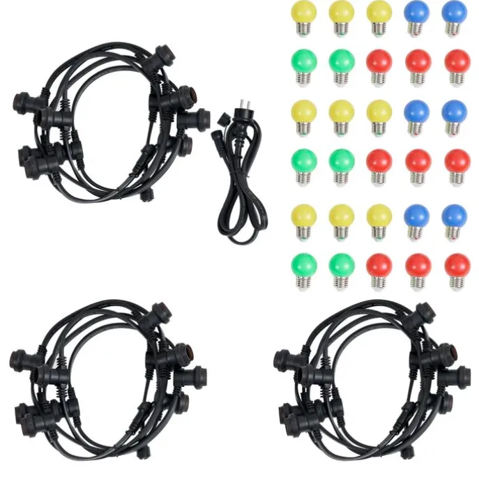 Verbindbare schwarze Lichterkette mit Stecker 18m inkl. E27 30-Lichter IP44 - Lubber