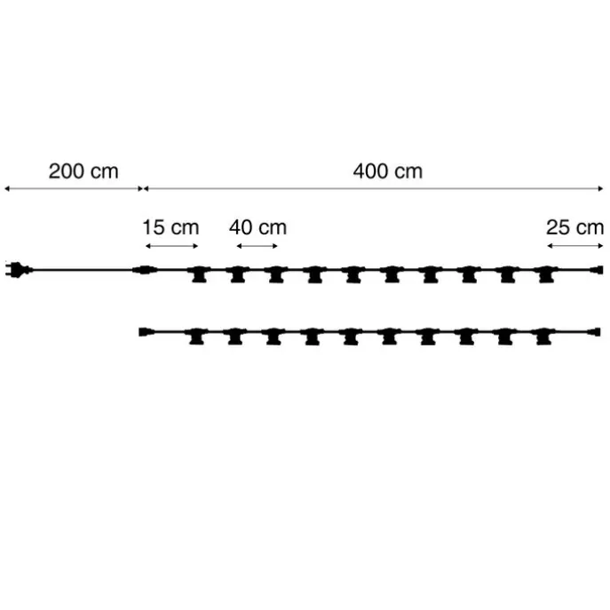 Verbindbare schwarze Lichterkette mit Stecker 10m inkl. E27 20-Lichter IP44 - Lubber