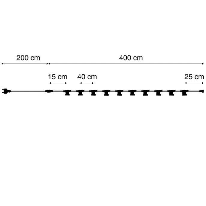 Verbindbare schwarze Lichterkette mit Stecker 6m 10-Lichter IP54 - Lubber