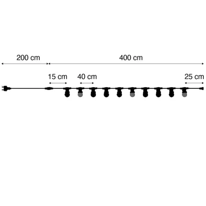Verbindbare schwarze Lichterkette mit Stecker 6m inkl. E27 Multicolor 10-Lichter IP54 - Lubber