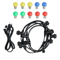 Verbindbare schwarze Lichterkette mit Stecker 6m inkl. E27 Multicolor 10-Lichter IP54 - Lubber