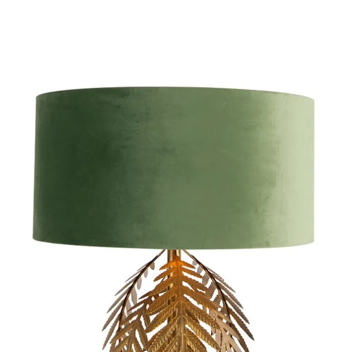 Vintage goldene Stehlampe mit grünem Samtschirm - Botanica