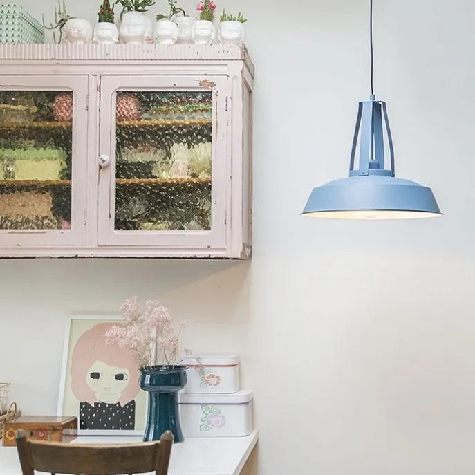 Vintage Hängelampe Blau Rund 43cm - Living