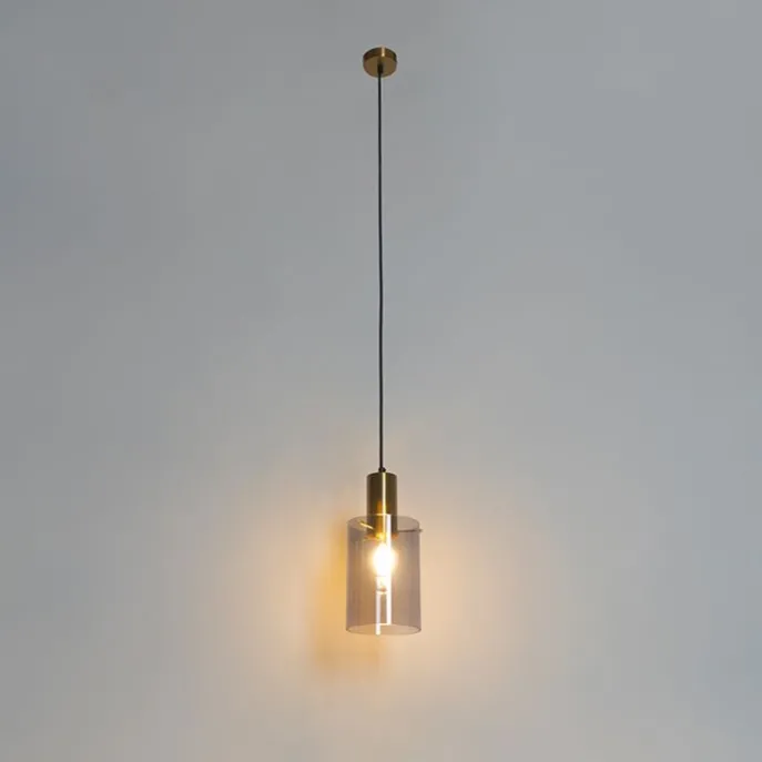 Vintage Hängelampe Messing mit Rauchglas - Vidra