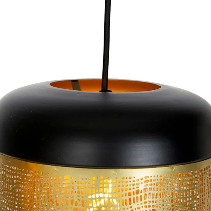 Vintage Hängelampe schwarz mit Messing länglich 3-flammig - Kayleigh