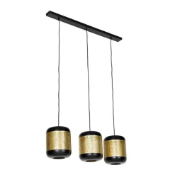 Vintage Hängelampe schwarz mit Messing länglich 3-flammig - Kayleigh