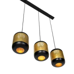 Vintage Hängelampe schwarz mit Messing länglich 3-flammig - Kayleigh